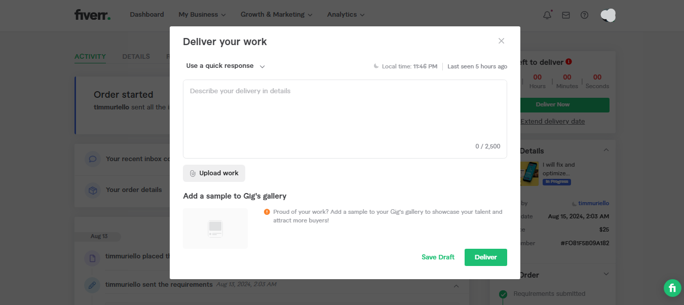 Deliver the Order - Fiverr Custom Offer Process