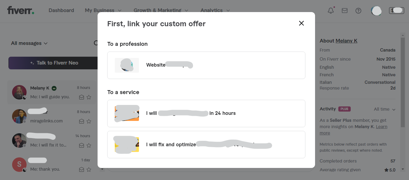 Select the Gig - Fiverr Custom Offer Process